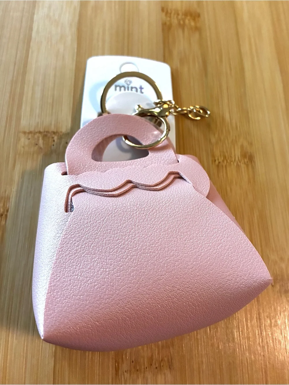 Mint Pink Mini Handbag Keychain with Gold Hardware